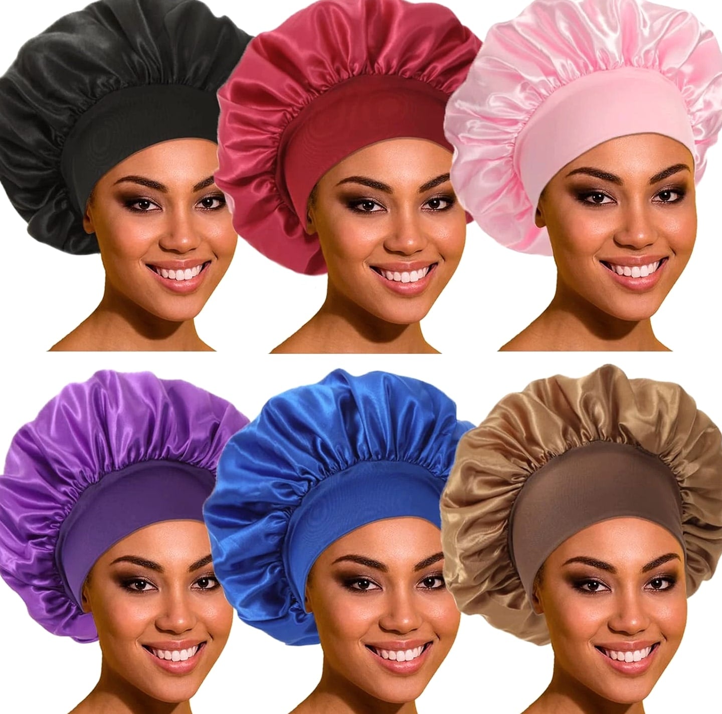 Satin Bonnet Hair Cap for Sleeping- 4 Pack Large Silk Bonnets for Women, Elastic Soft Band