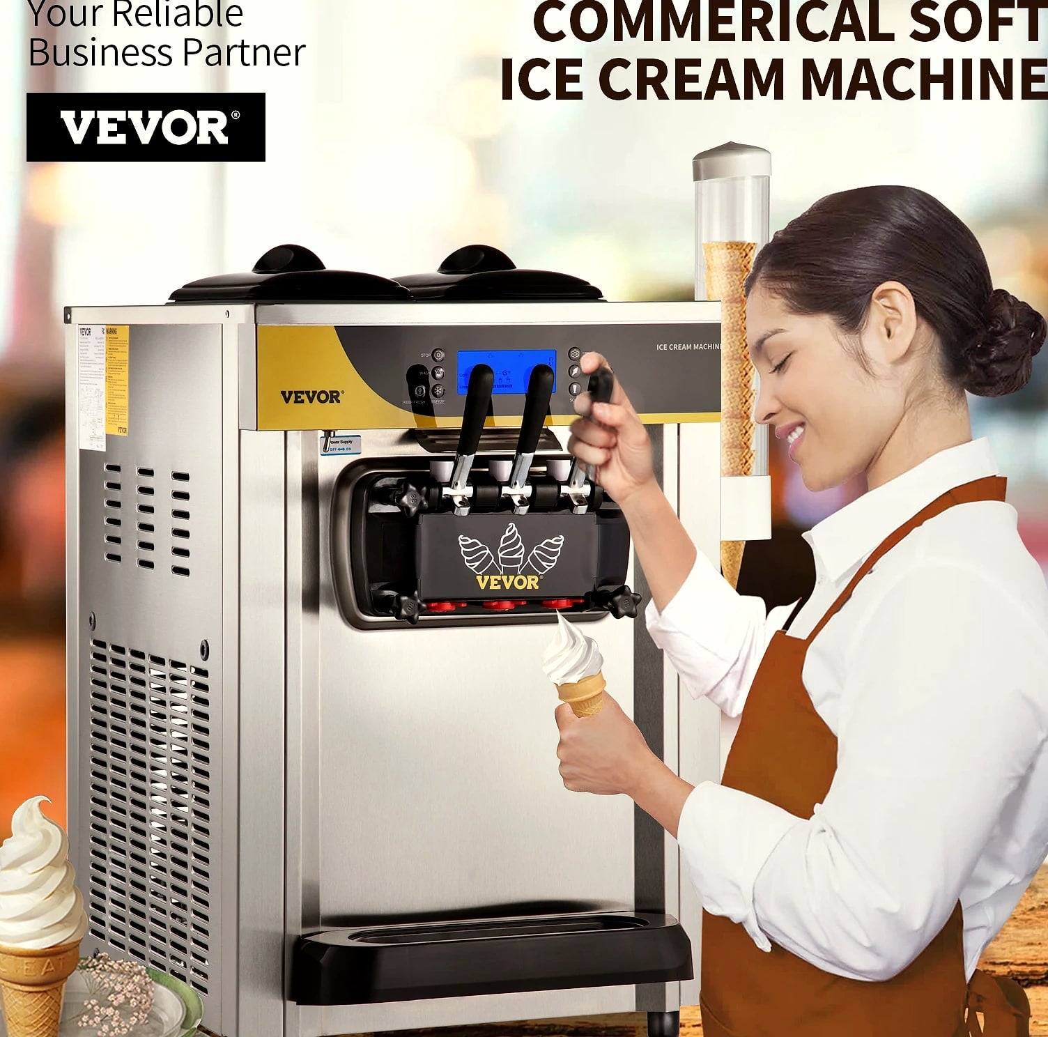SucceBuy 22-30 L/H Soft Ice Cream Machine Commercial Desktop