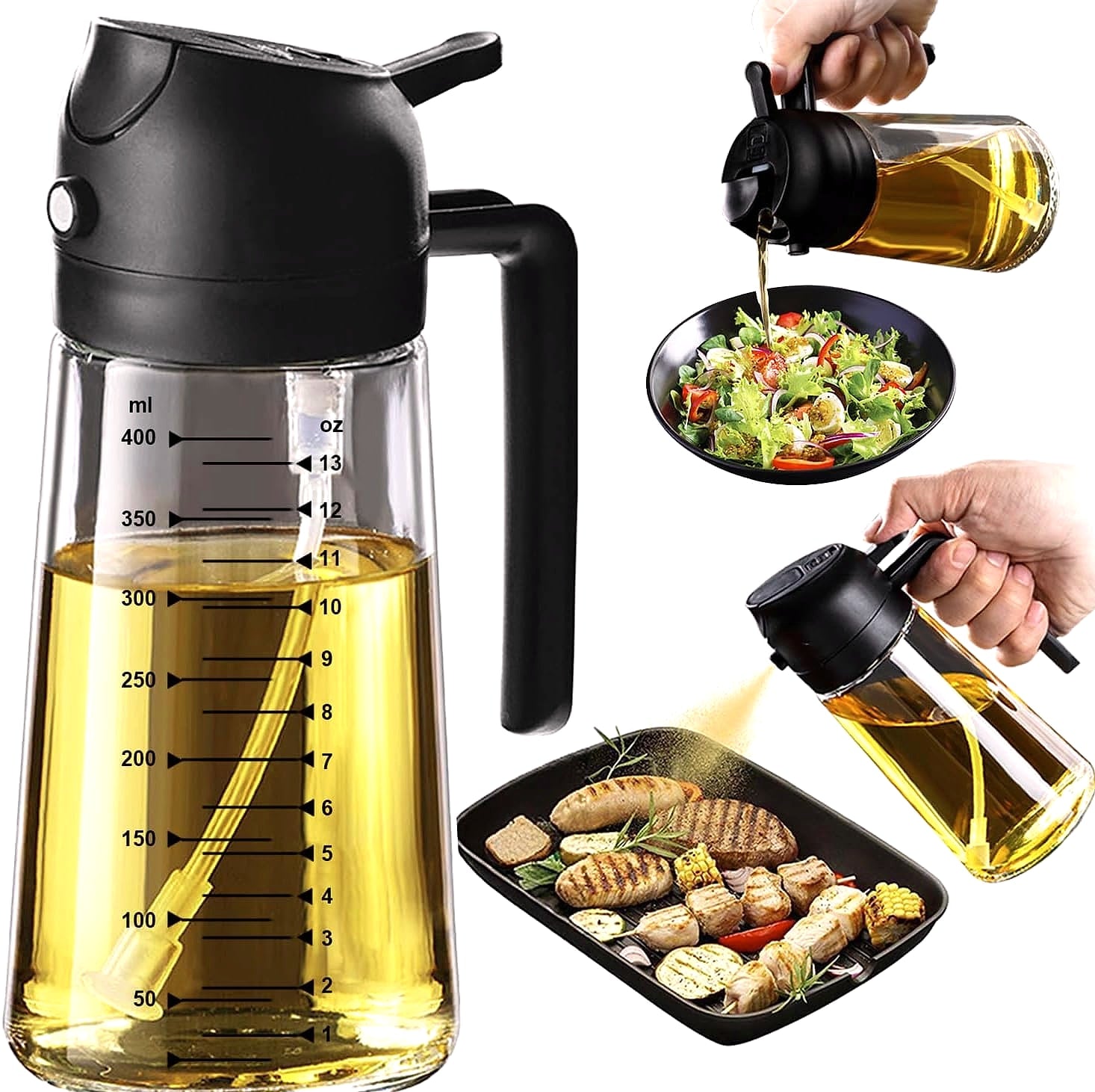 TrendPlain 16oz Glass Olive Oil Sprayer Bottle with Spray and Pour