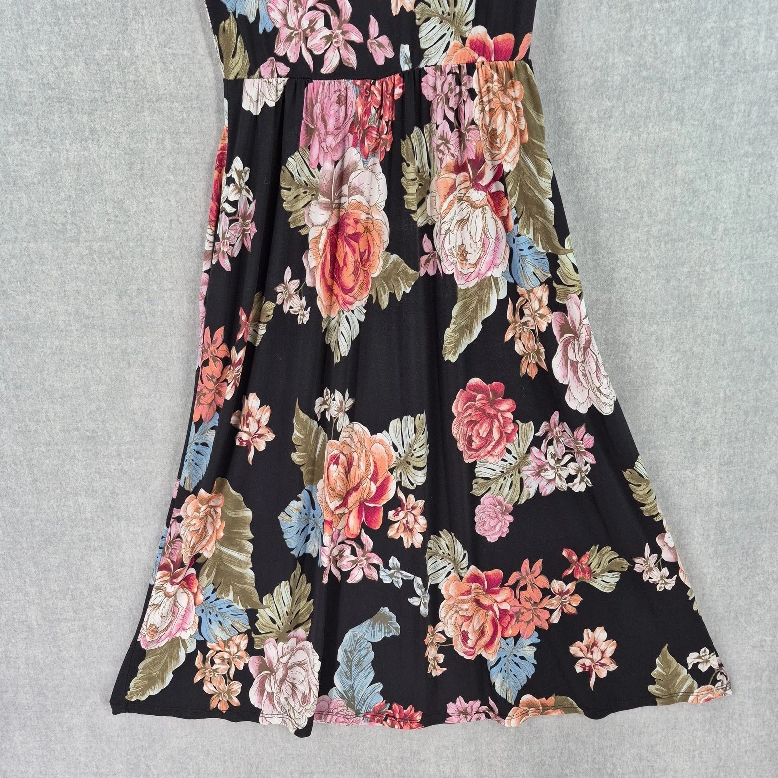 Vintage Promesa Dress Medium Romantic Black Floral Midi Fit Flare Pockets Boho