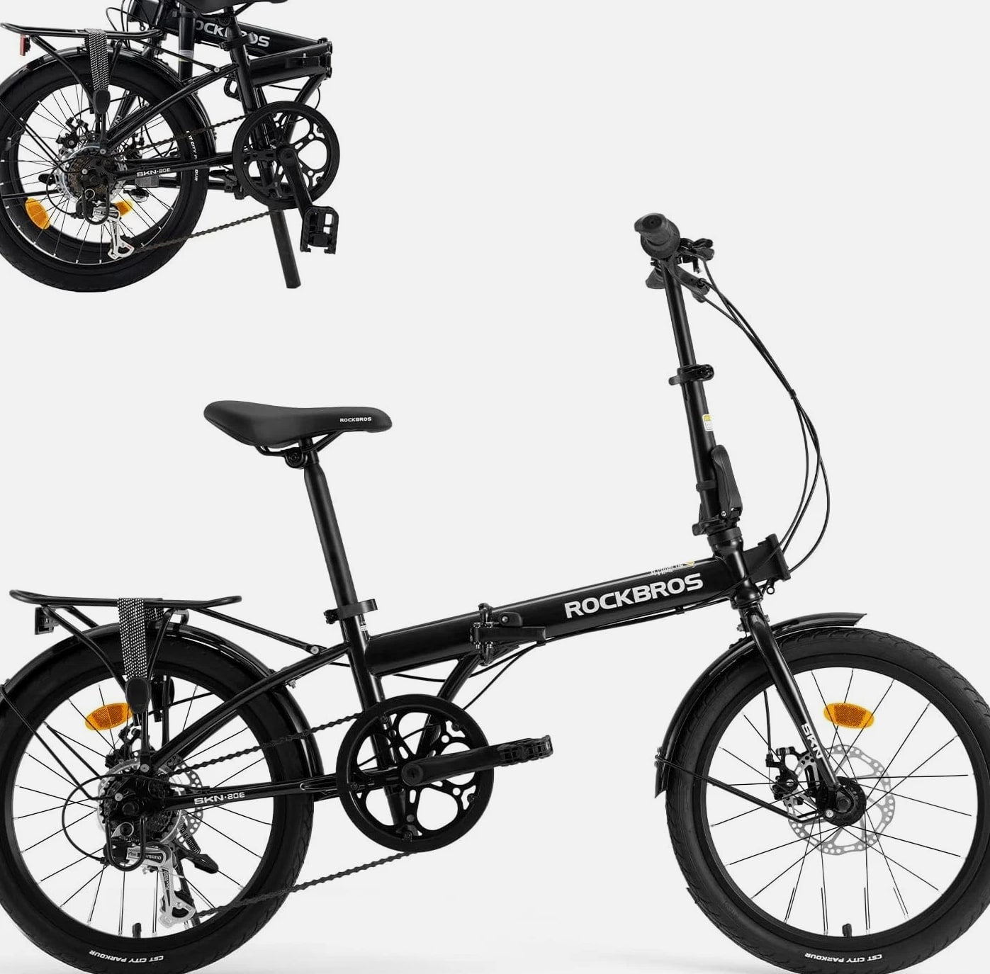ROCKBROS SKN 20"Folding City Bike Steel Frame Shimano 7-Speed Disc Brakes Black
