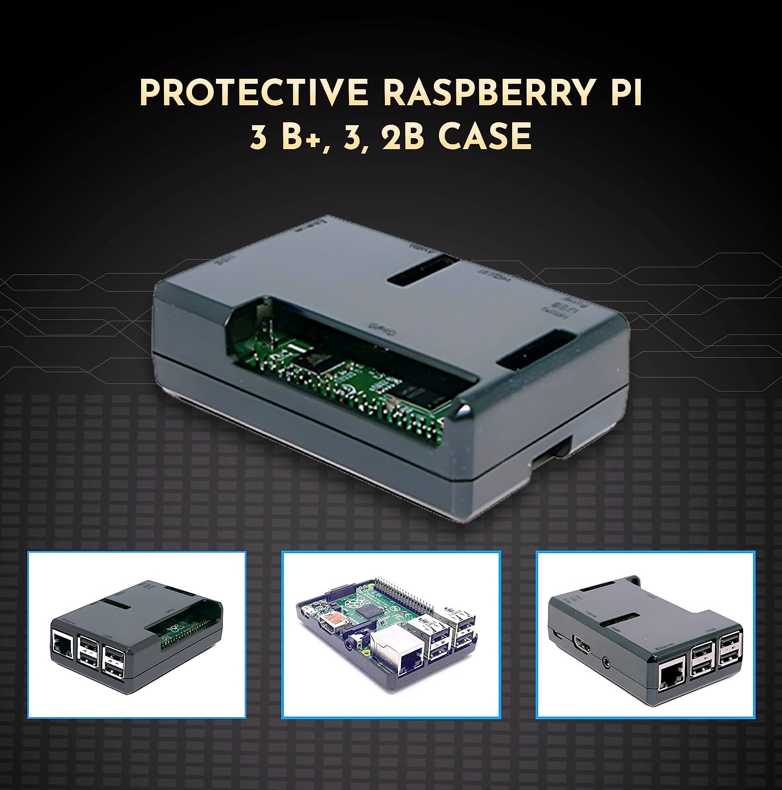 sb components Jet Black Case for Raspberry Pi 3 Model B and Raspberry Pi 2 Model B (Black) with Access to All Ports