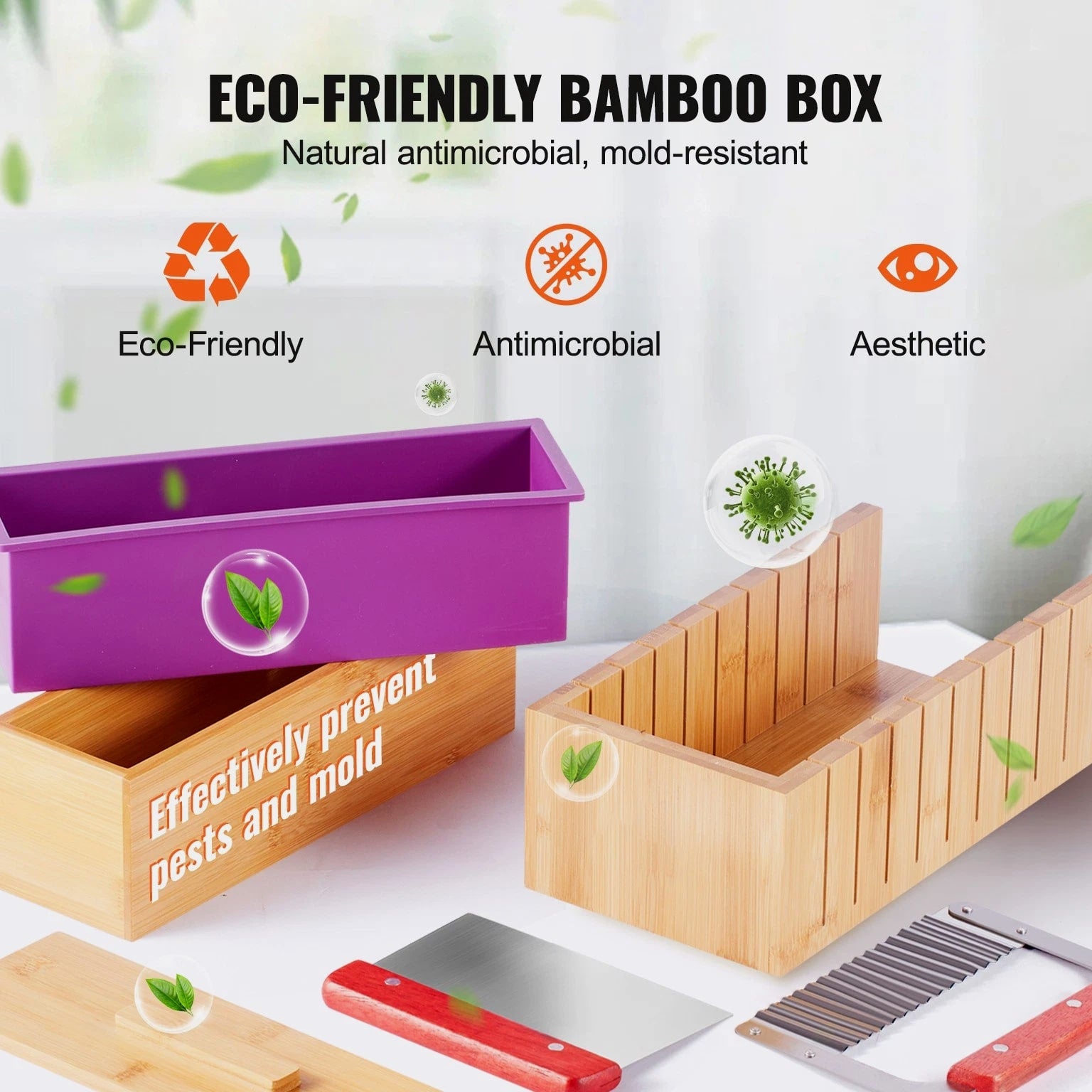 Soap Making Kit with Bamboo Cutting Box, Silicone Mold, Stainless Steel Cutters