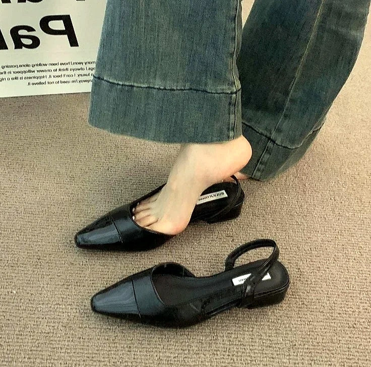 ZYXZ Pointed Toe Flat Sandals Women Summer PU Leather