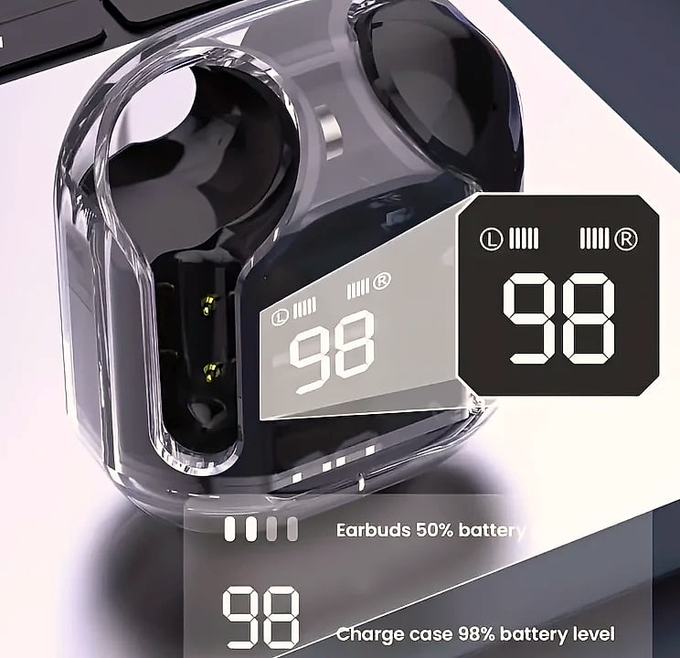 AHTOSKA Transparent Wireless Earbuds with LED Display