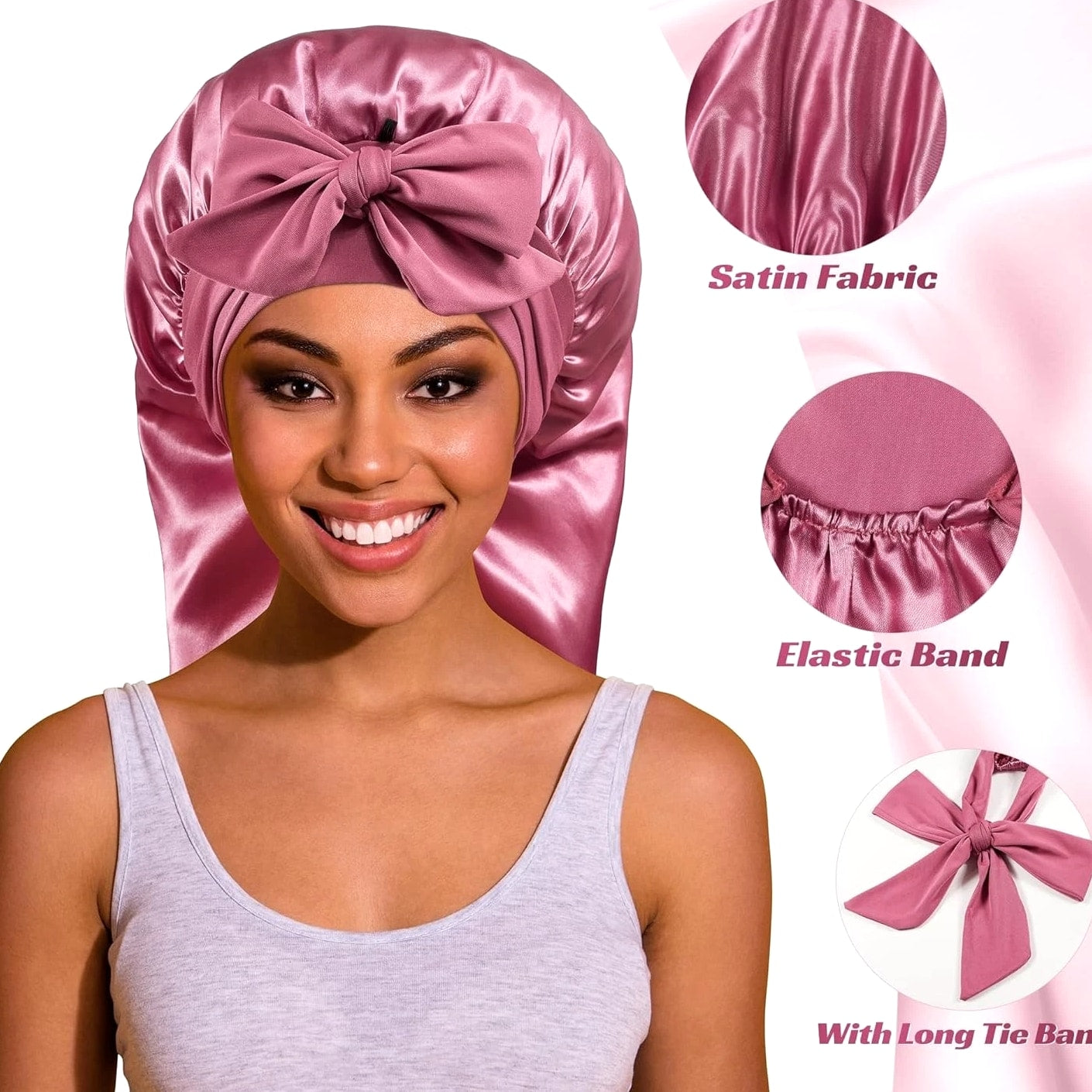 "Long Bonnet Satin Hair Silk Bonnet for Sleeping Women, Silky Bonnets for Women