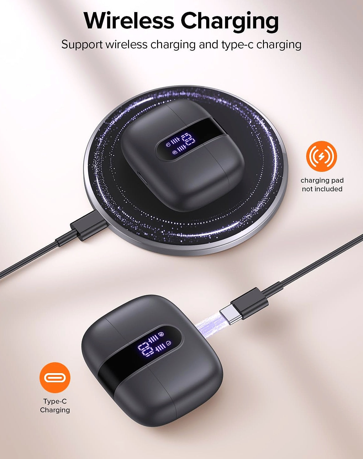 TAGRY Bluetooth Earbuds 60H Playback Wireless Charging IPX5