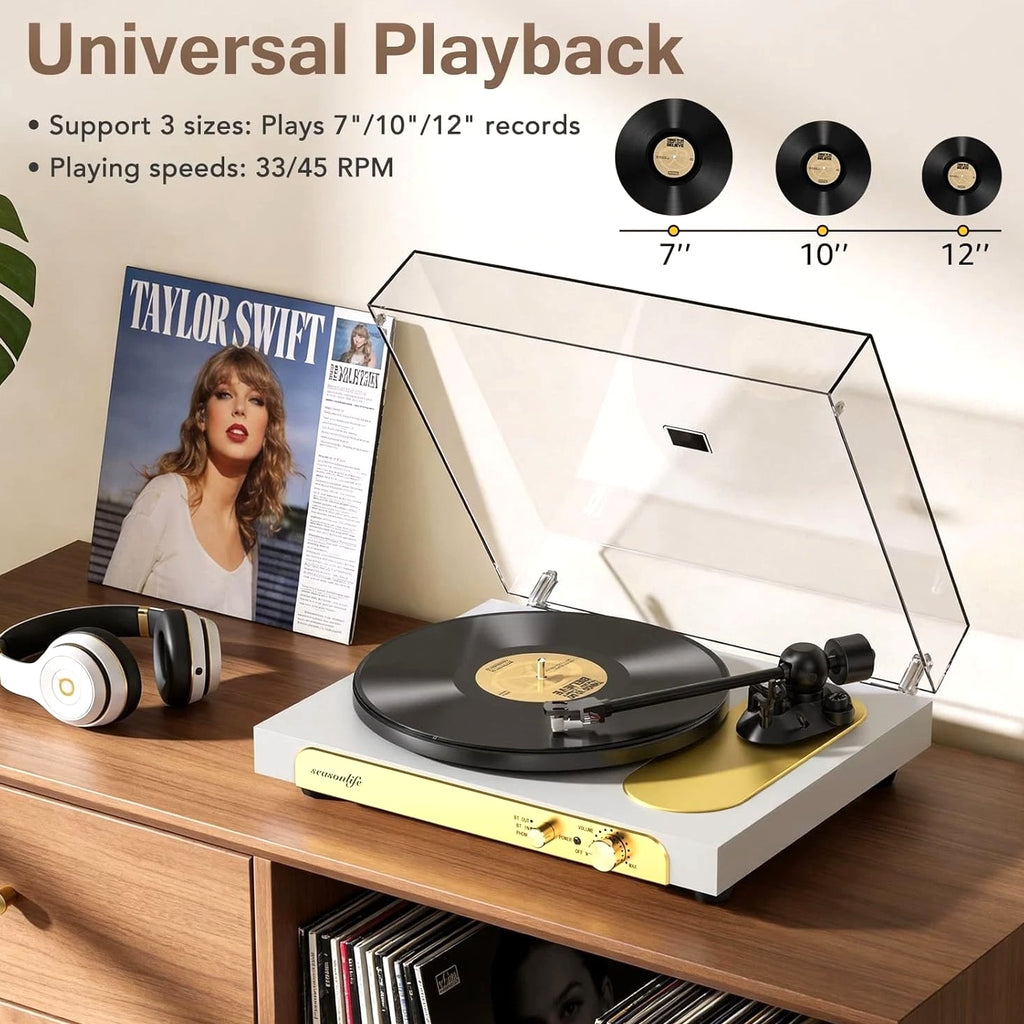 Seasonlife® Record Player Turntable Wireless in & Output, High Fidelity Vinyl Pl