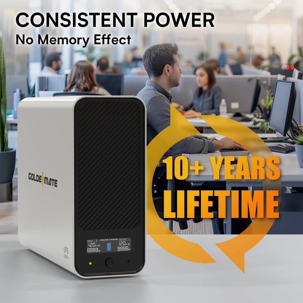 Goldenmate Back-UPS 1000VA/800W LiFePO4 Battery Backup UPS Surge Protector