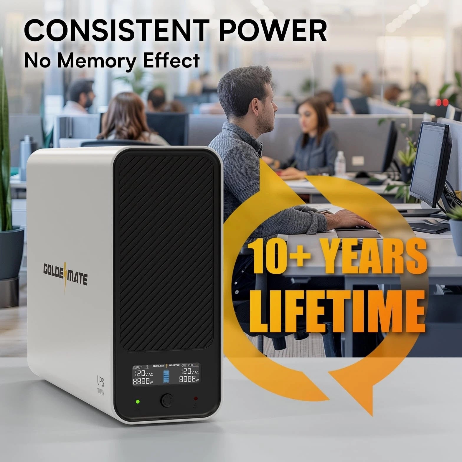 Goldenmate Back-UPS 1000VA/800W LiFePO4 Battery Backup UPS Surge Protector