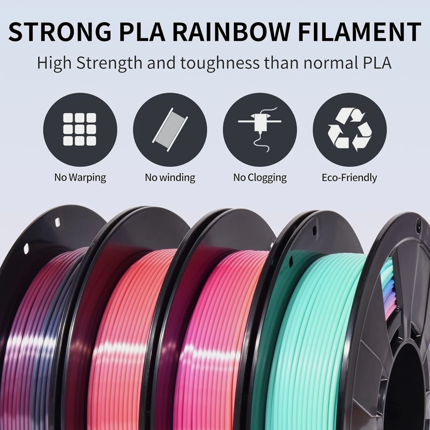 4-Pack Silk Matte Rainbow PLA Filament 1.75mm - Multicolor Fast Color Change 3D