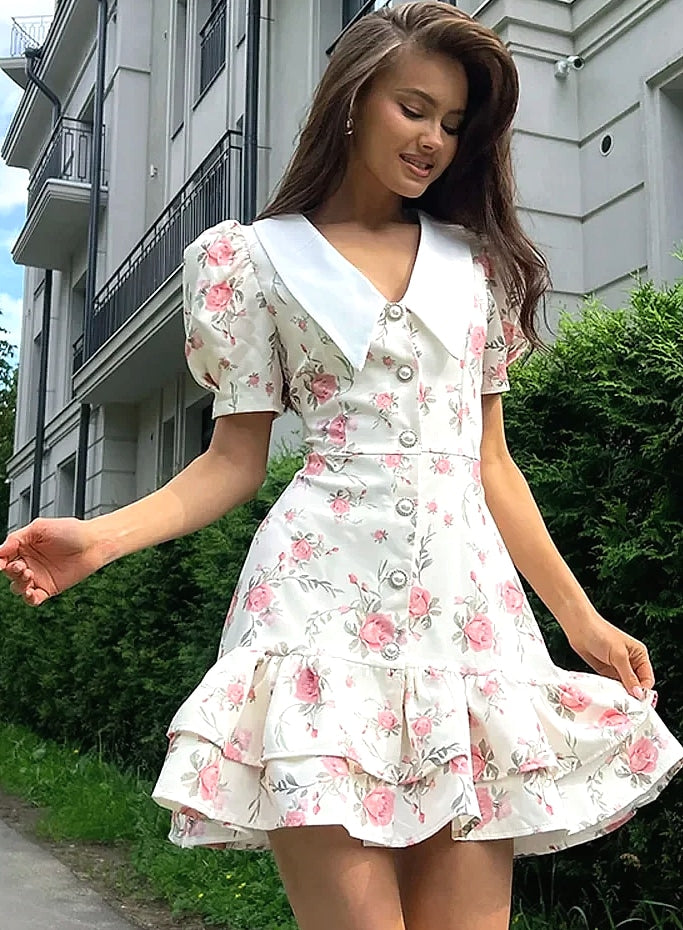btuce Floral Printed A-line Dress with Puff Sleeves