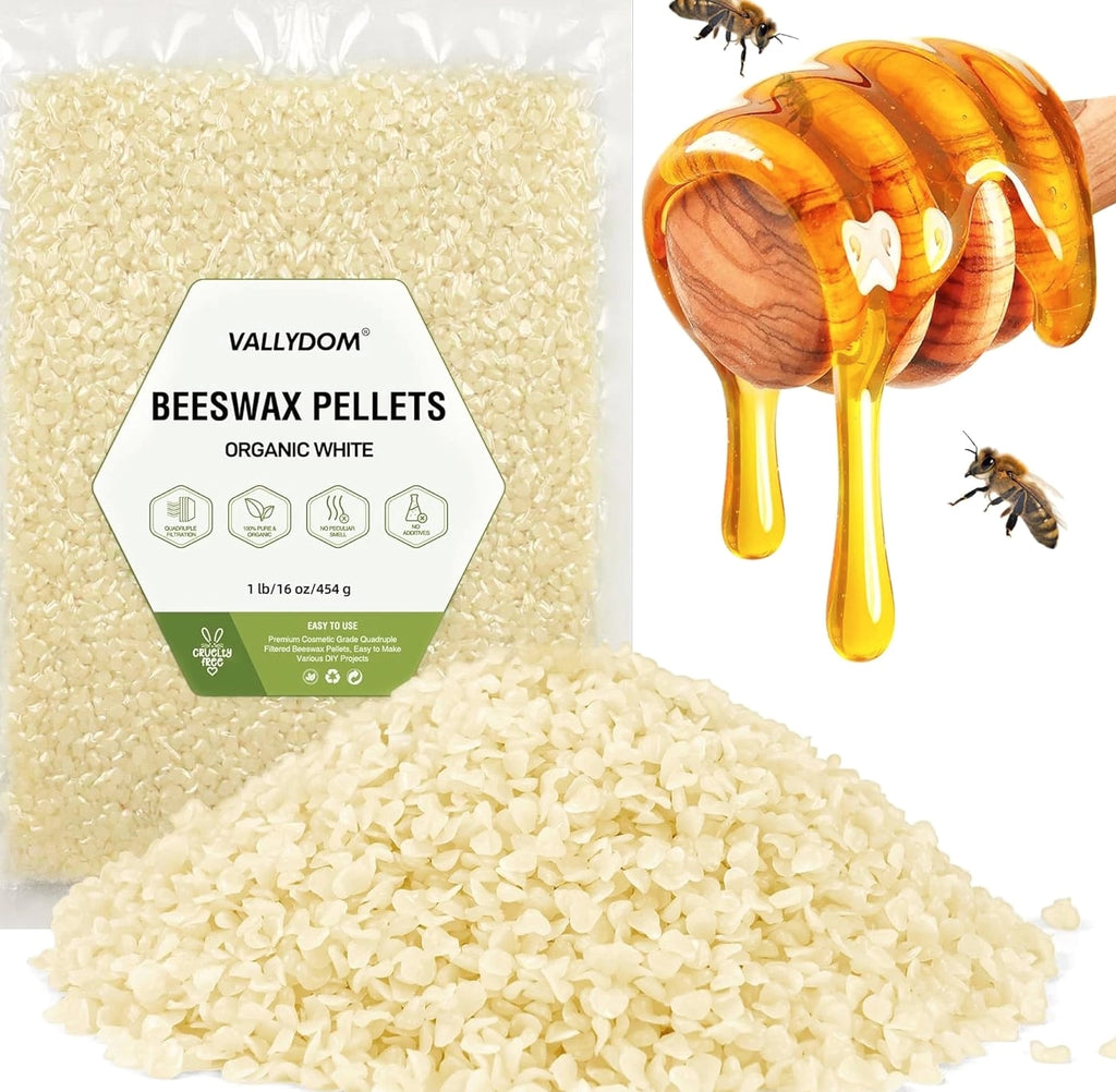 Organic Beeswax Pellets - 453G White Beeswax Pastilles, Pure Natural Bulk Bees
