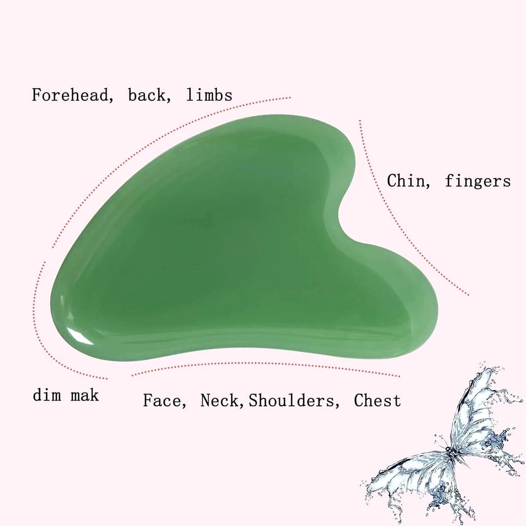 Gua Sha Jade Stone Massage Tool, Guasha Scraping Device for Face and Body Skin
