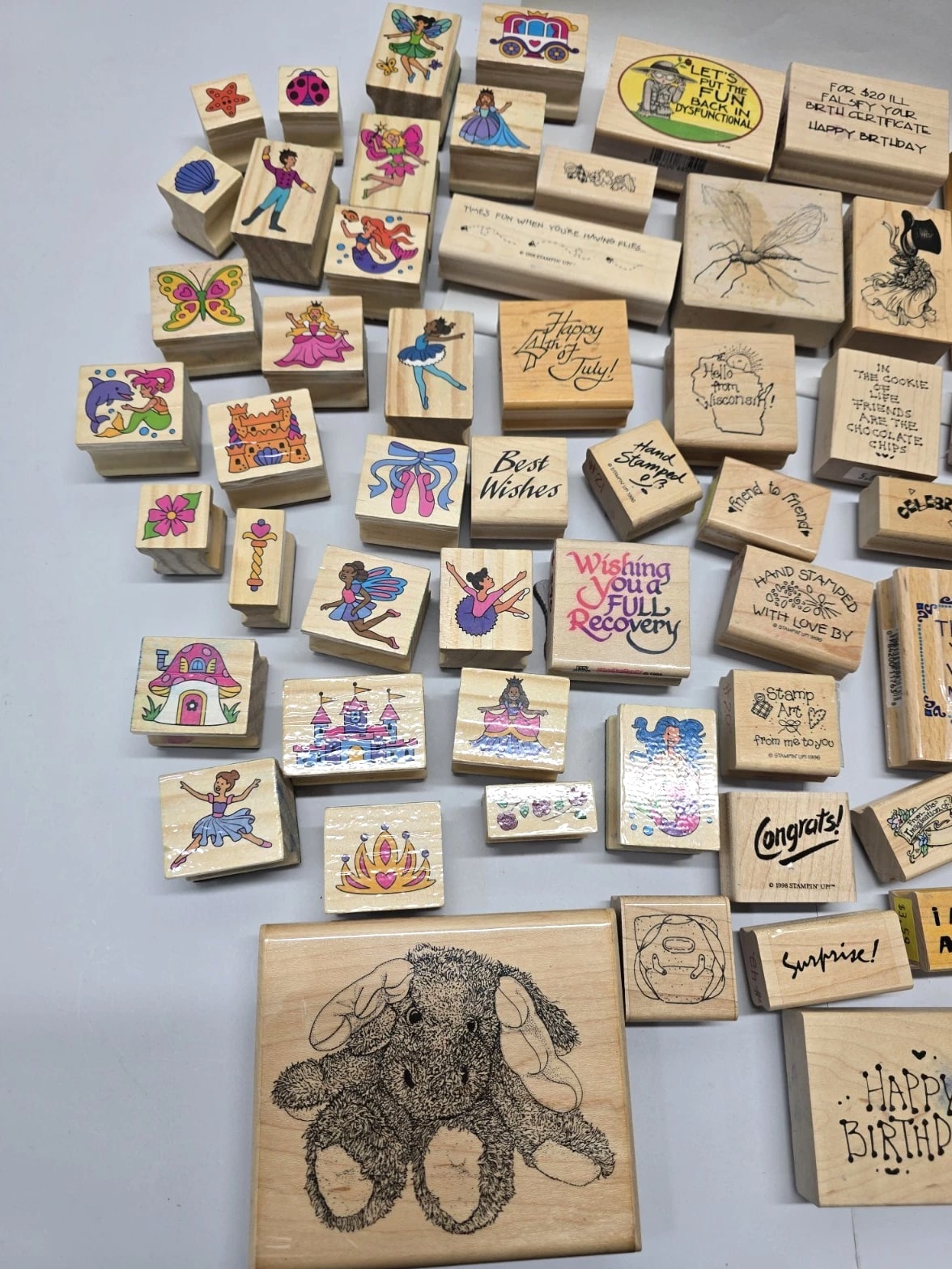 Lot Of 94 Vintage And Modern Wooden And Rubber Ink Stamps Arts Crafts