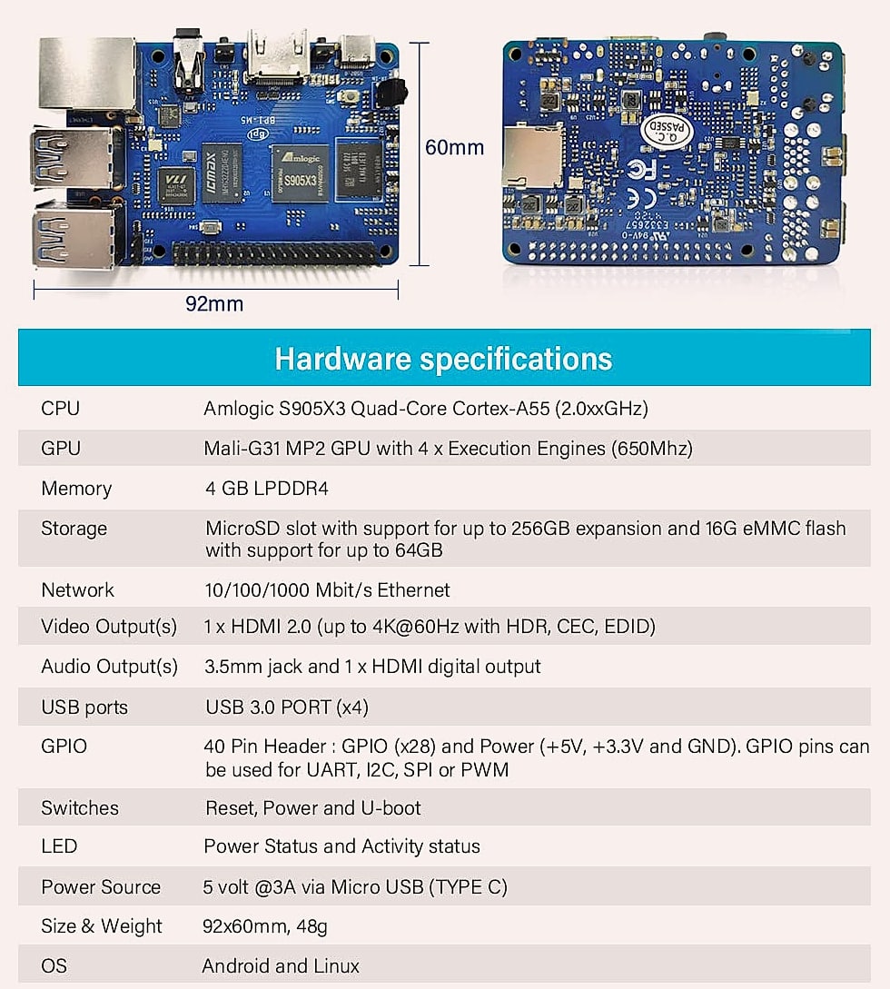 youyeetoo Banana Pi BPI-M5 Single Board Computer
