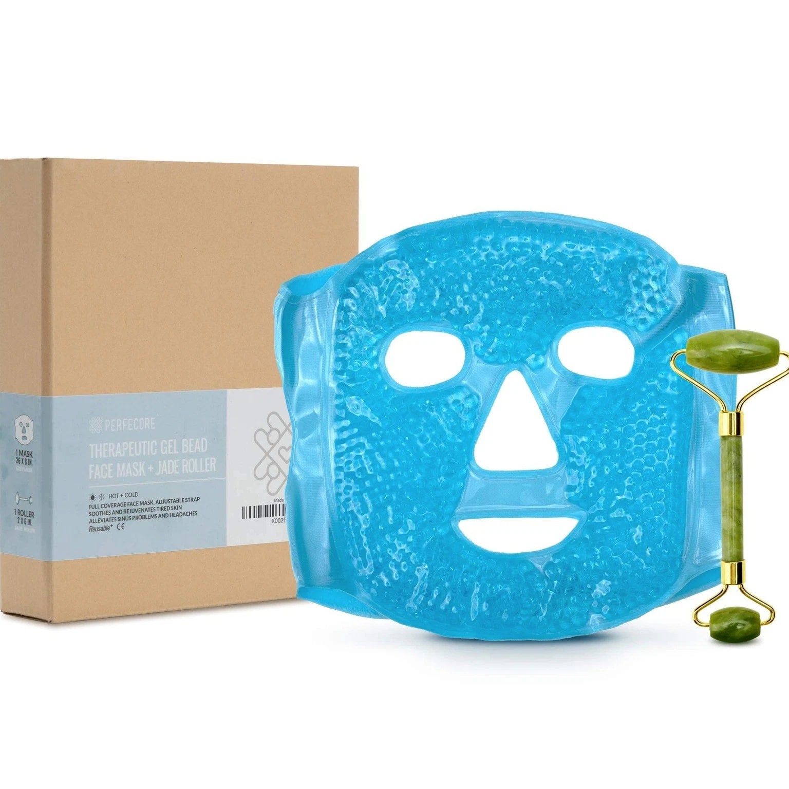 Ice Face Mask + Jade Roller - Beauty Roller for Face Neck Massage - Stone Fa...