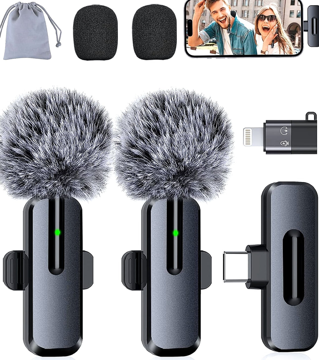 ZOPPLM Wireless Lavalier Microphone 2 Pack for iPhone Android
