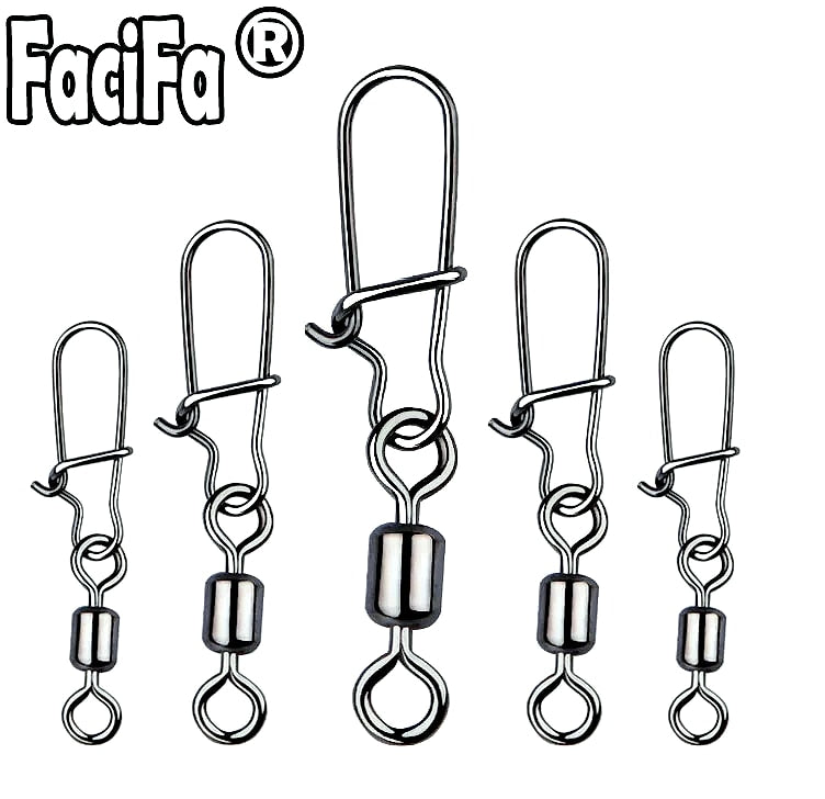 100 pcs Bearing Swivel Fishing Connector Rolling Swivel With Snap Stainless Steel Swivel Fishing Lure Hook Fishing Accessories