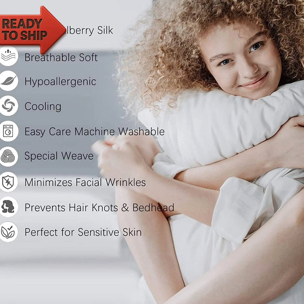 Natural Silk Pillowcase Set of 2 for Hair &Skin - Both Sides 19 Momme 600 Threa