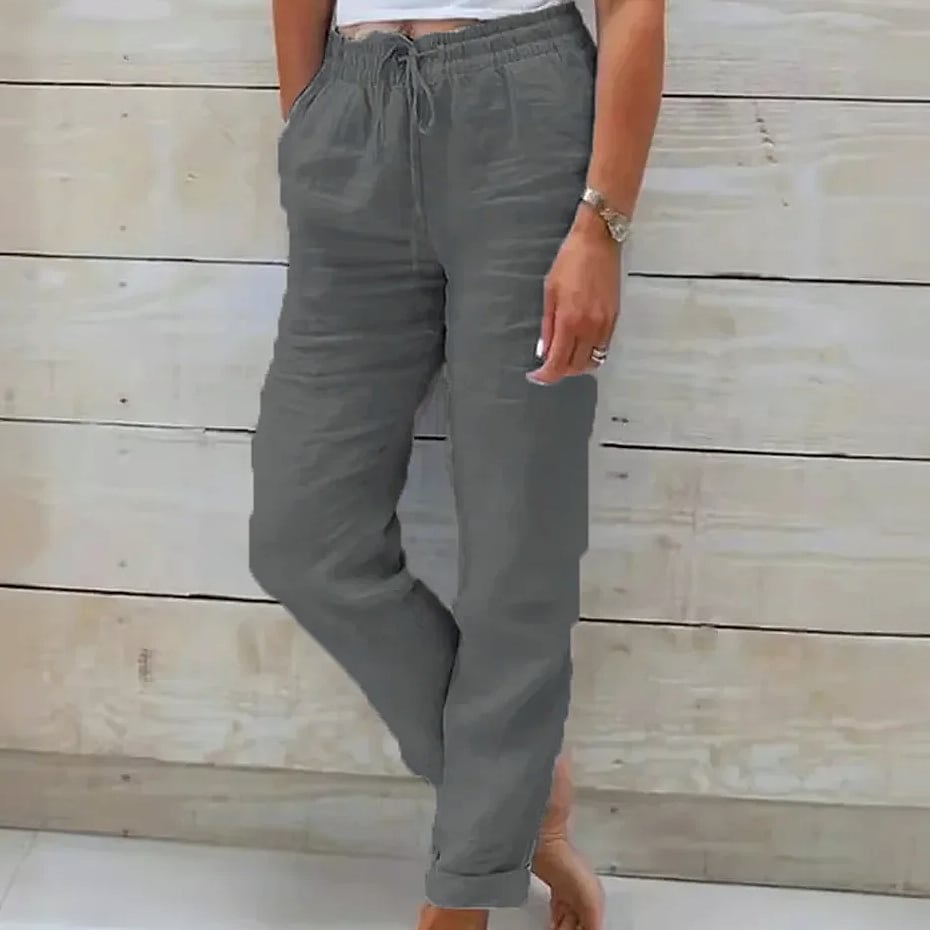 BAVFD Women's Cotton Linen Casual Pants Elastic Waist
