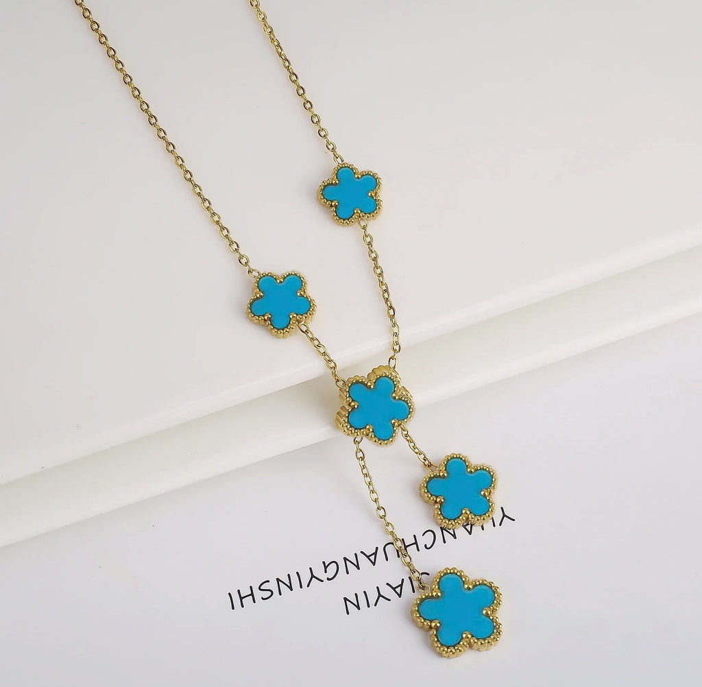 Stainless Steel Five Leaf Clover Flower Adjustable Bracelet
