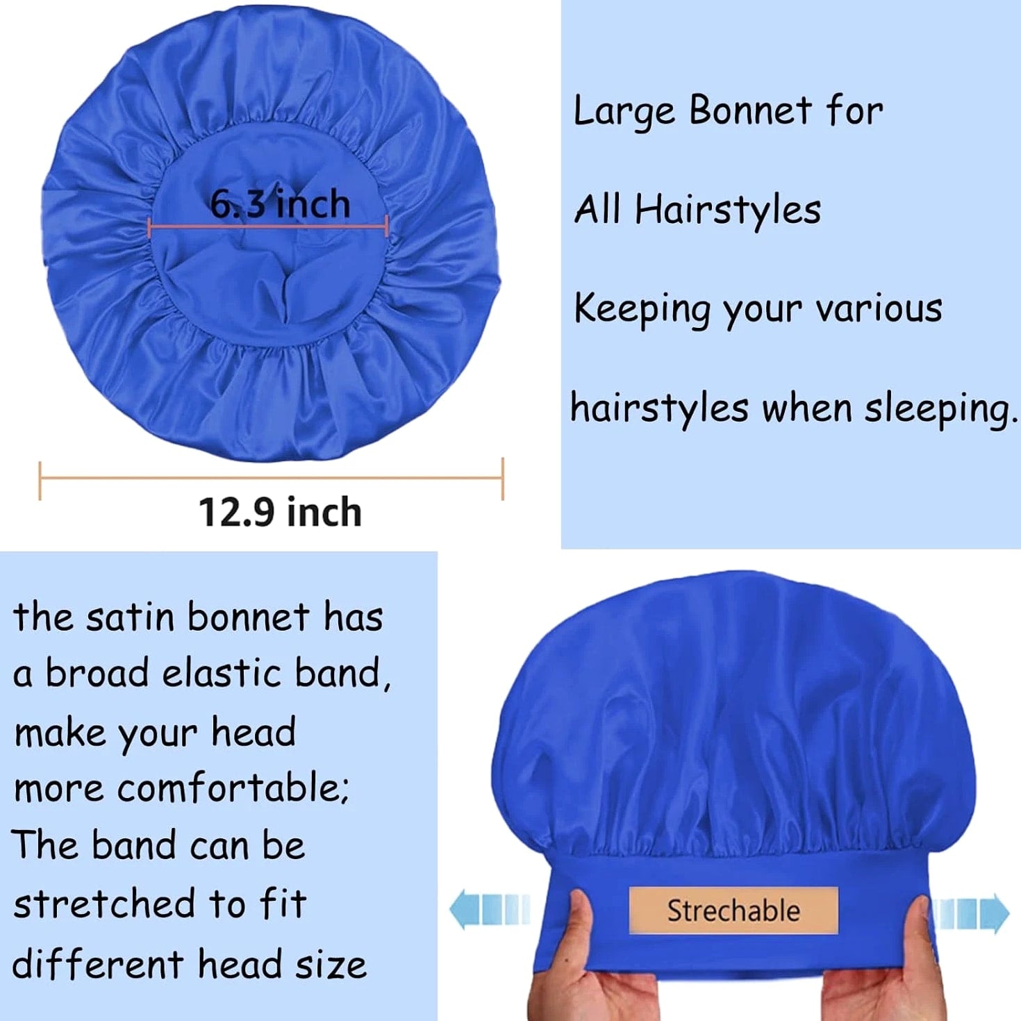 3 Pack Satin Bonnet Silk Hair Bonnet for Sleeping, Sleep Bonnets Large Size