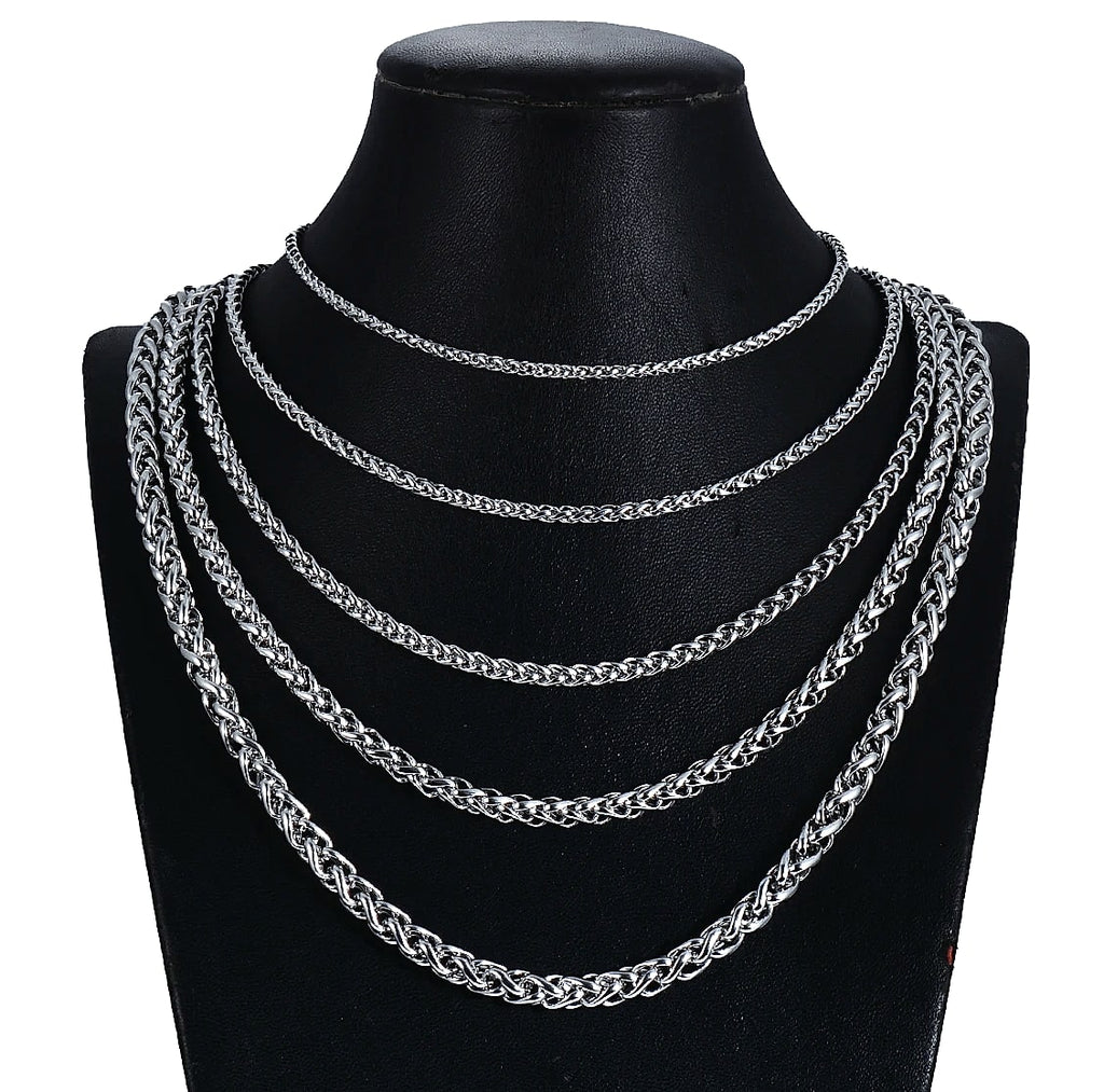 SalaWendy Braided Wheat Chain Necklace Stainless Steel