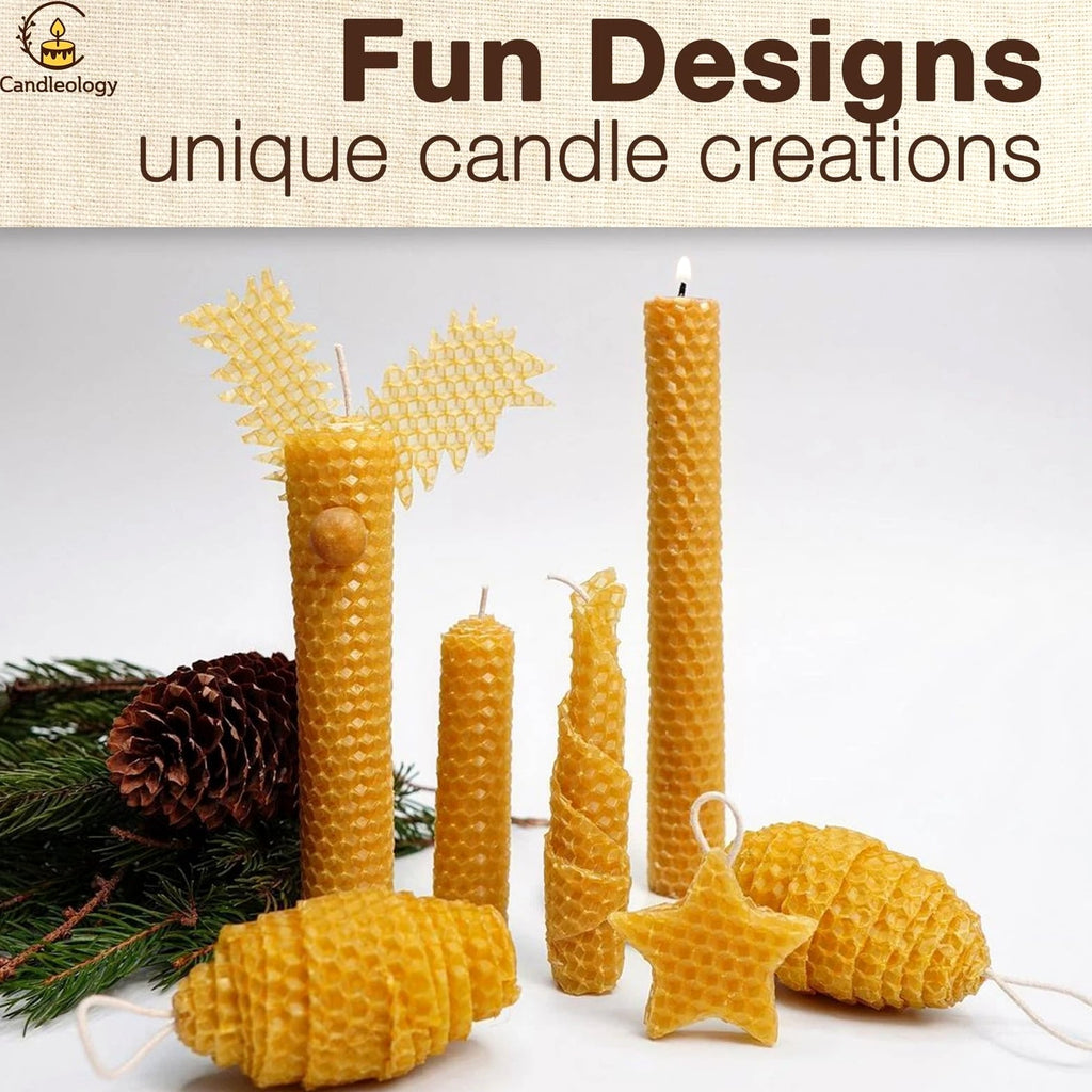 Beeswax DIY Candle Making Kit - Natural Rolling Kit for Beginners with 7 Sheets & Decorations