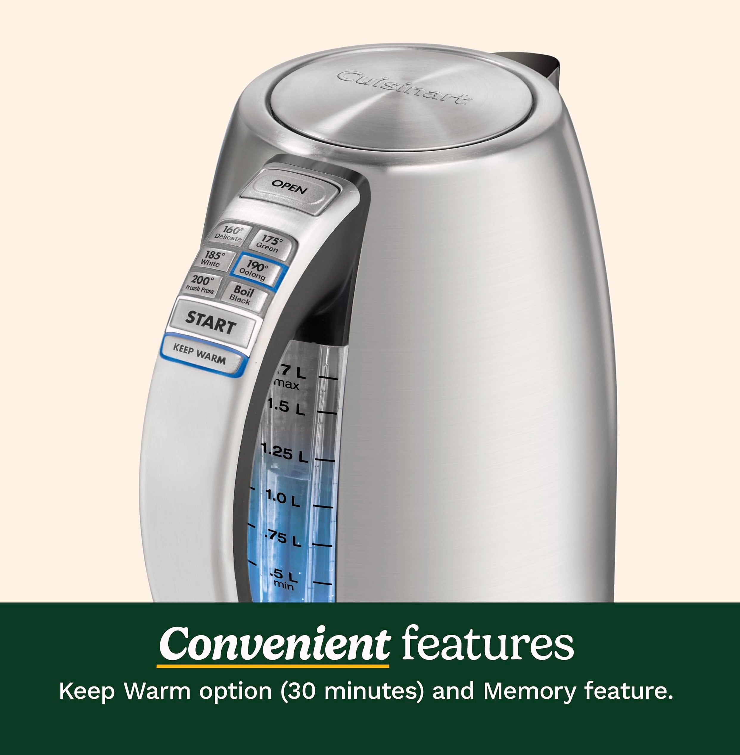 Cuisinart PerfecTemp CPK-17P1 Cordless Kettle, 1500W Electric Tea Kettle