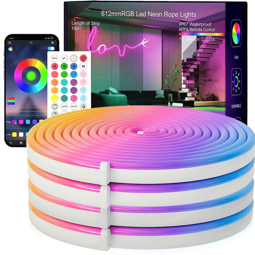 SILFU 50ft RGB LED Neon Strip Lights with Music Sync and Remote