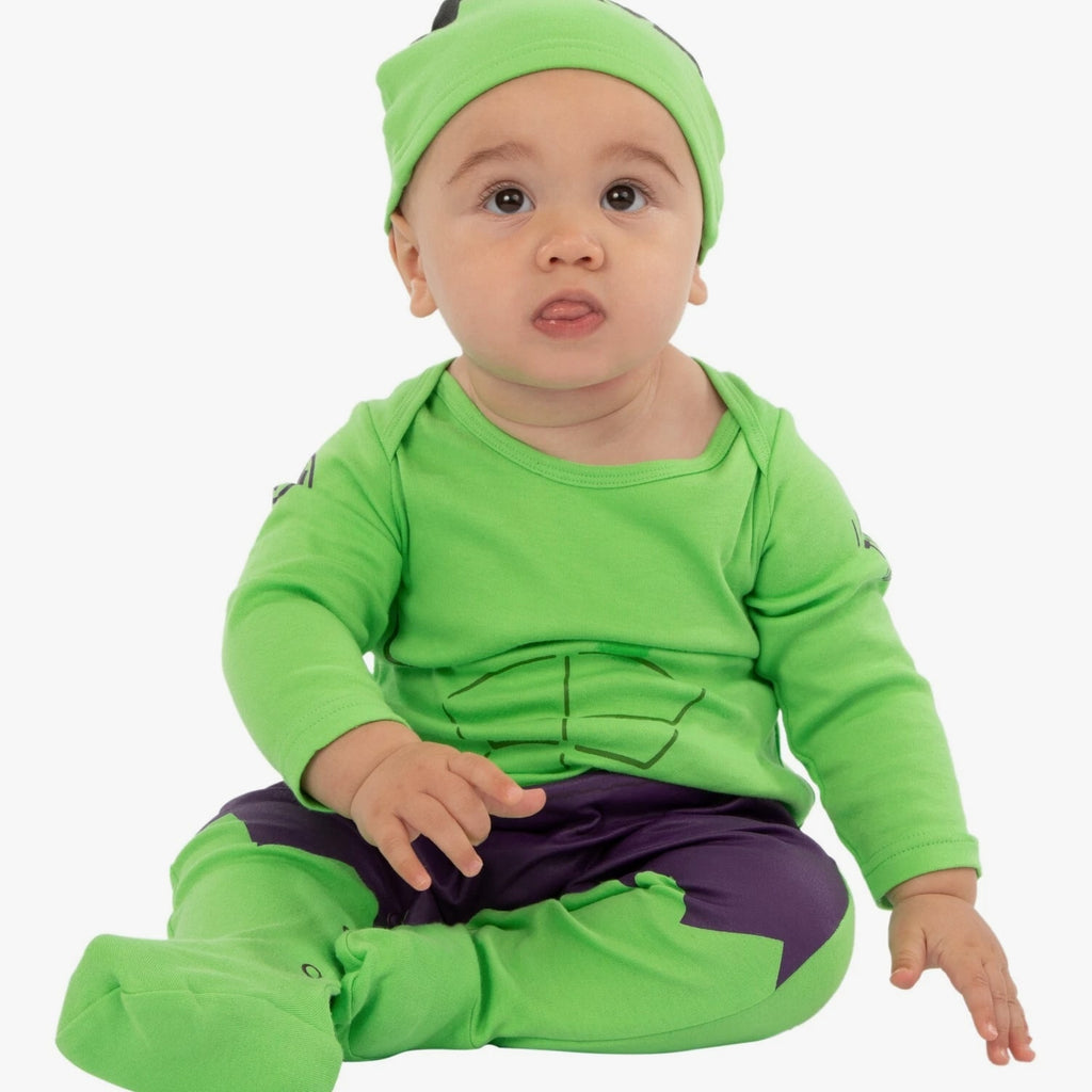 Marvel Baby Sleepsuit And Hat | The Incredible Hulk Baby Pyjamas | Baby PJs