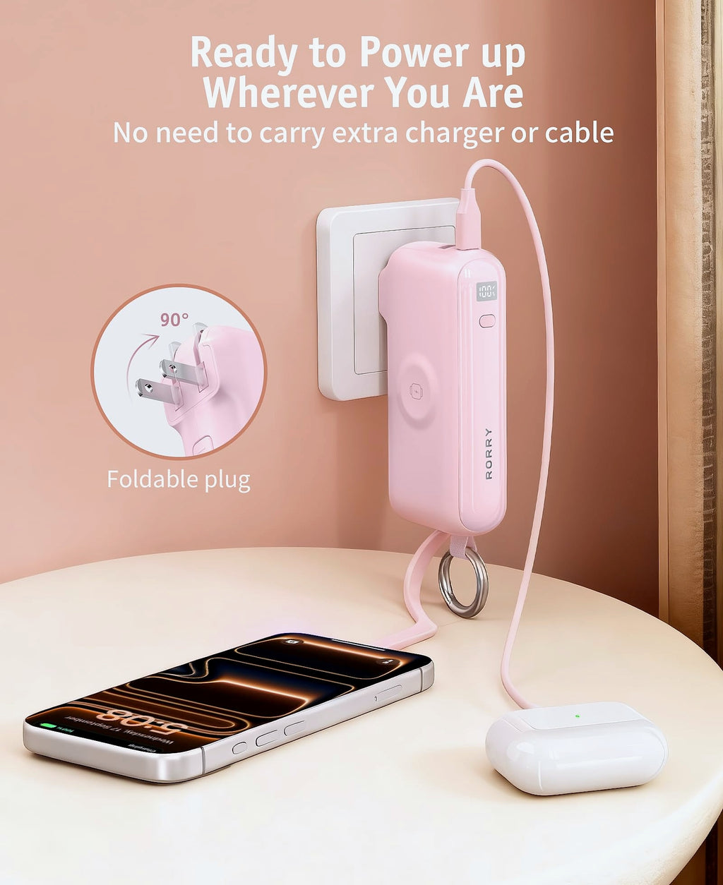 RORRY Flow 10000mAh 40W Portable Charger with Built-in USB-C Cable