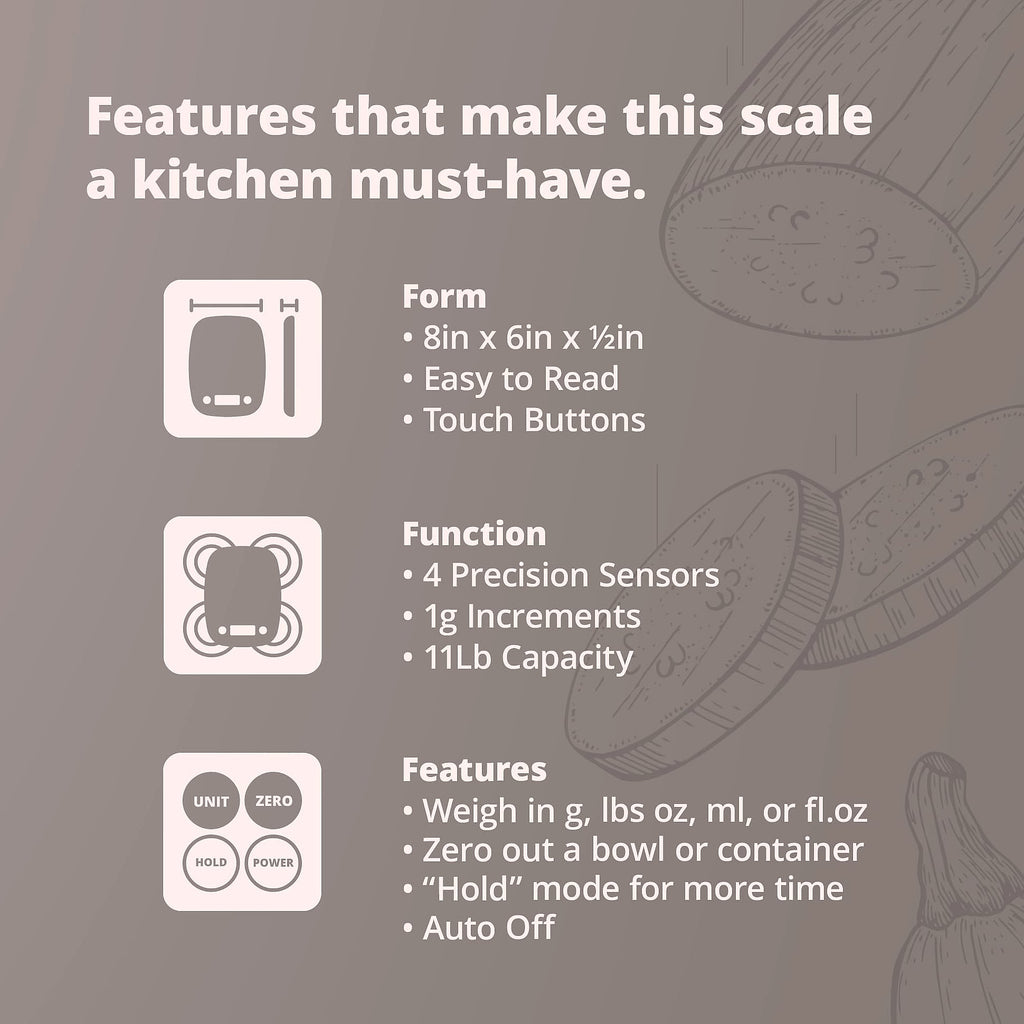 Greater Goods Digital Food Scale, 1g Precision Kitchen Scale