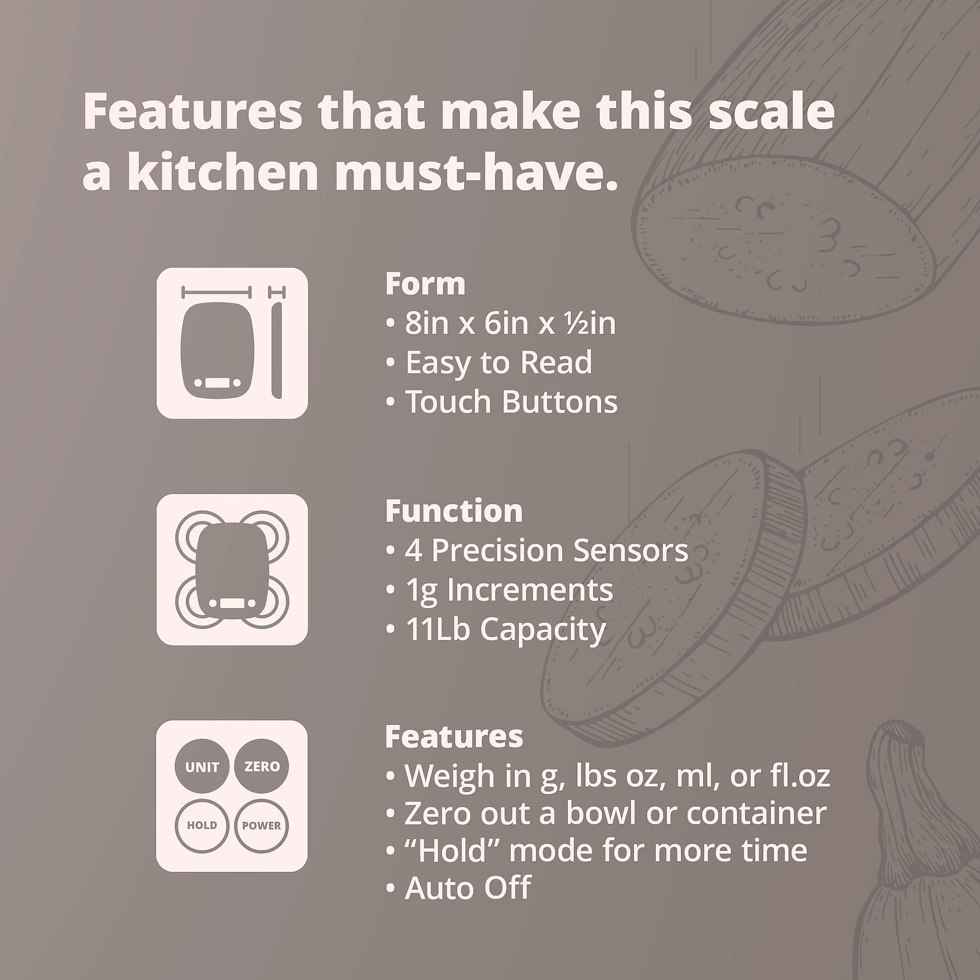 Greater Goods Digital Food Scale, 1g Precision Kitchen Scale