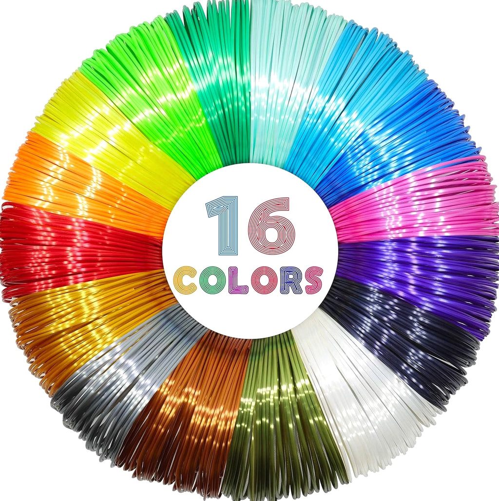 16 Colors Silk Shiny PLA Filament Sample Pack, Each Color 4 Meter Length, Total