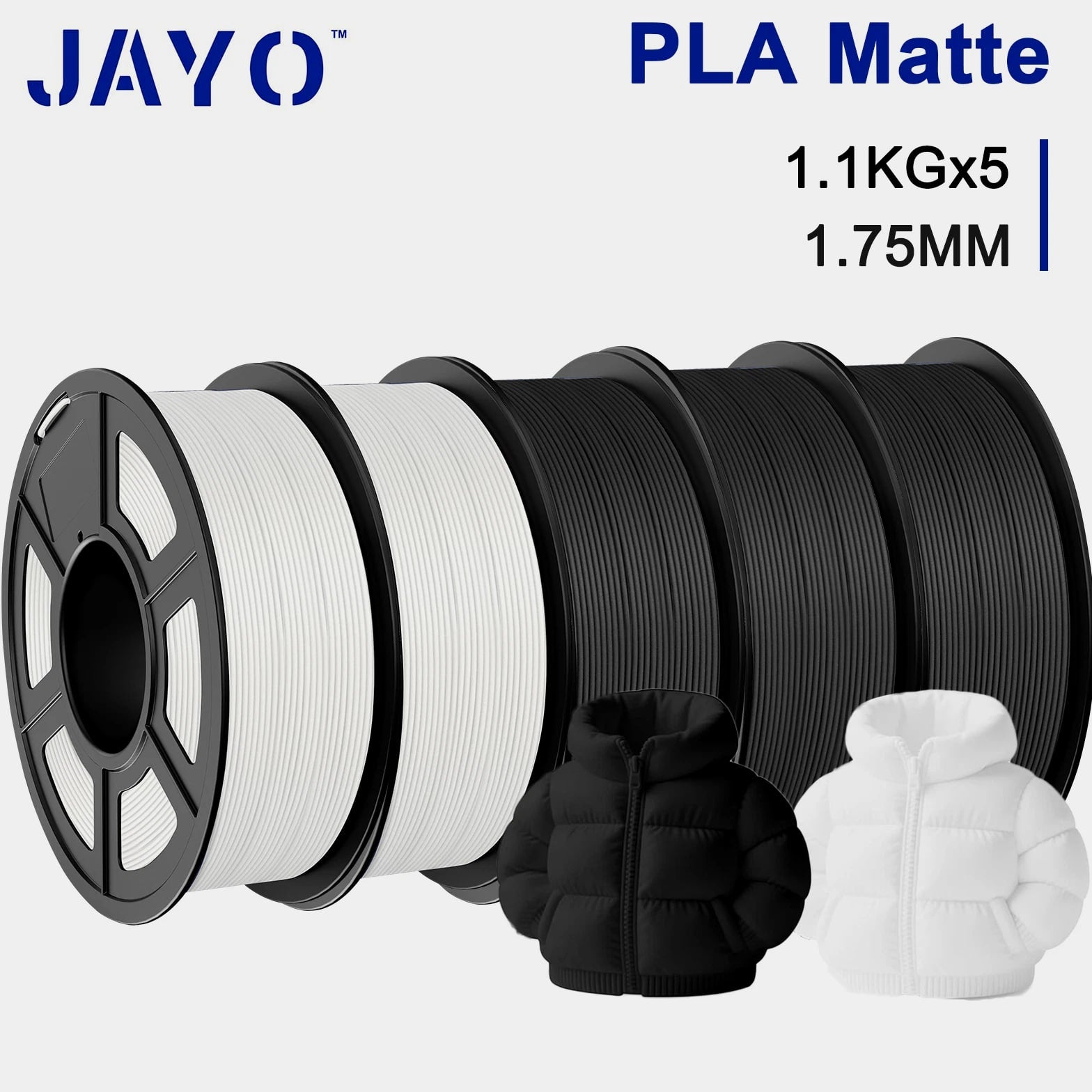 JAYO 5KG/10KG/20KG Matte PLA Black White Gray 3D Filament 1.75mm 1.1KG/SET