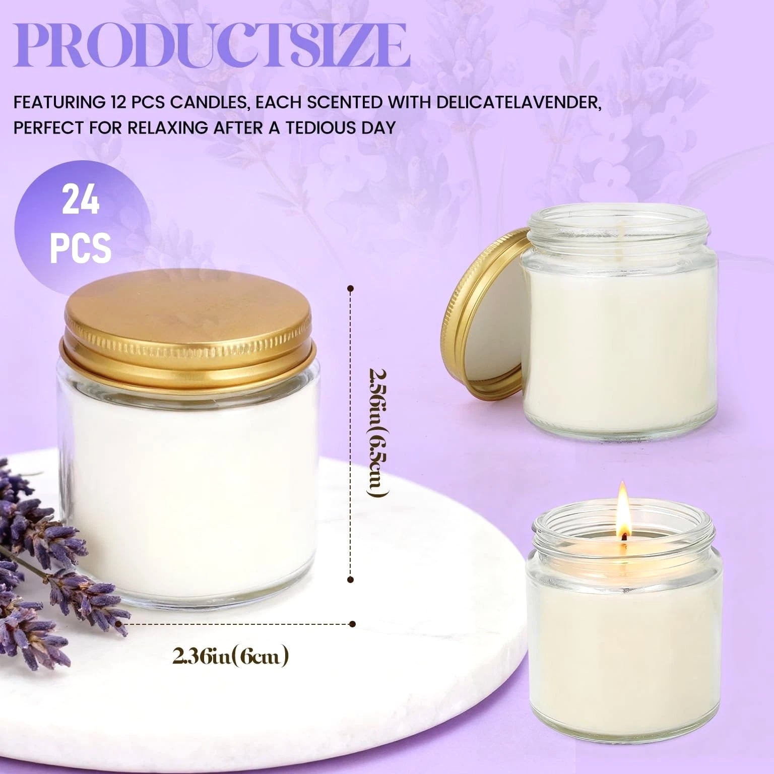 24 PCS 4oz White Soy Wax Candles, Lavender Scented Candle Gift Set, Bulk Party Favors...