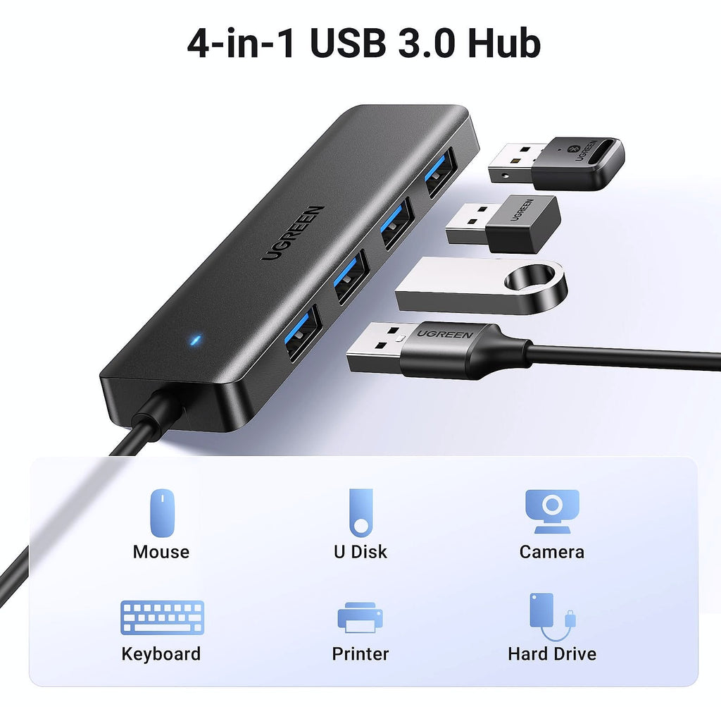 UGREEN USB 3.0 Hub 4 Port USB A Splitter Expansion 0.5FT