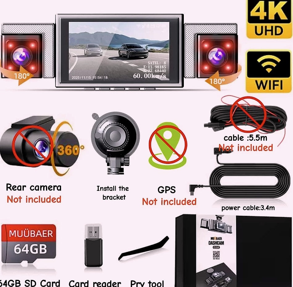 MUÜBAER G58-1 4K Dash Cam 4-Channel with GPS