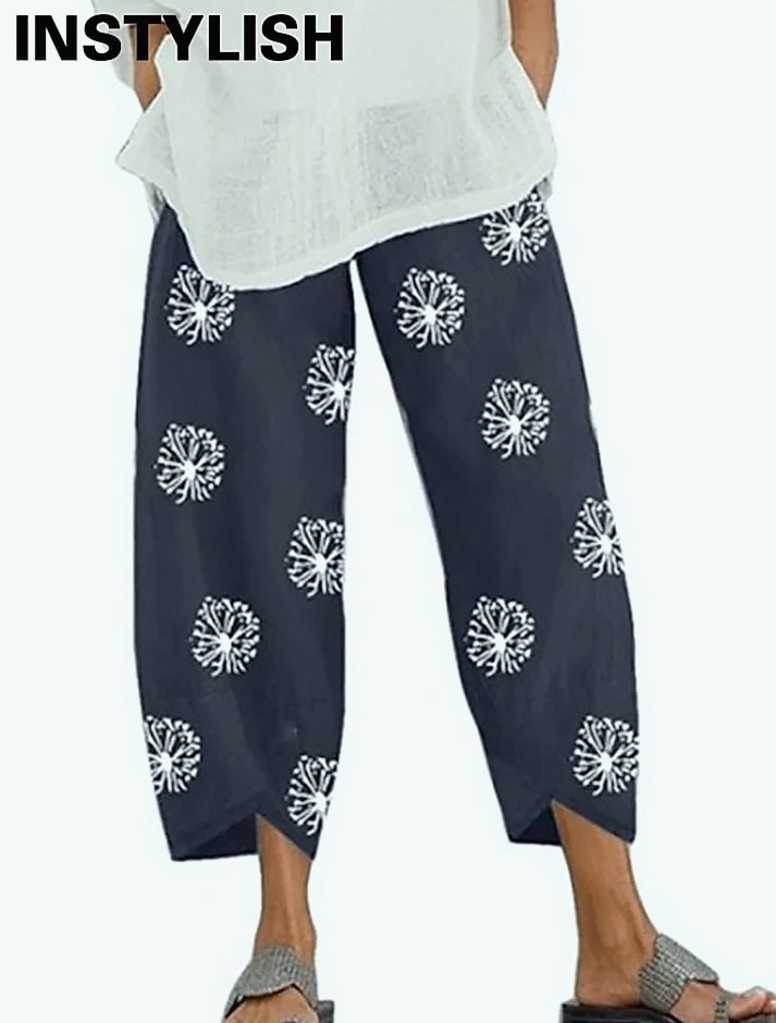 INSTYLISH Women Cotton Linen Harem Pants Wide Leg