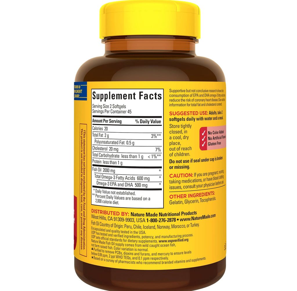 Nature Made Fish Oil 1000 mg Omega 3 Softgels, 90 Count