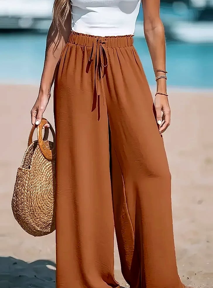 Cotton Linen Wide Leg Pants Women High Waist Drawstring