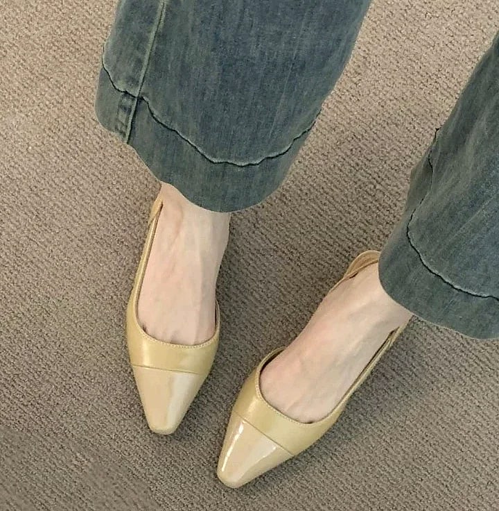 ZYXZ Pointed Toe Flat Sandals Women Summer PU Leather