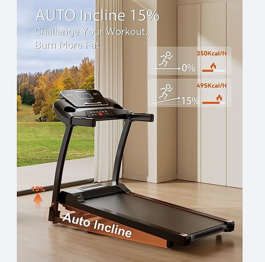 3.0HP Folding Treadmill with Auto Incline 0-15% Home Running