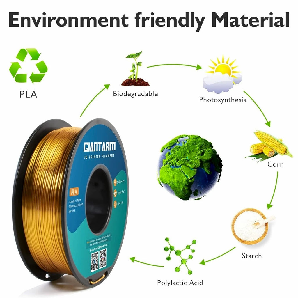 3D Printer Filament Silk Gold PLA Filament 1Kg (2.2lbs Spool, 1.75mm)
