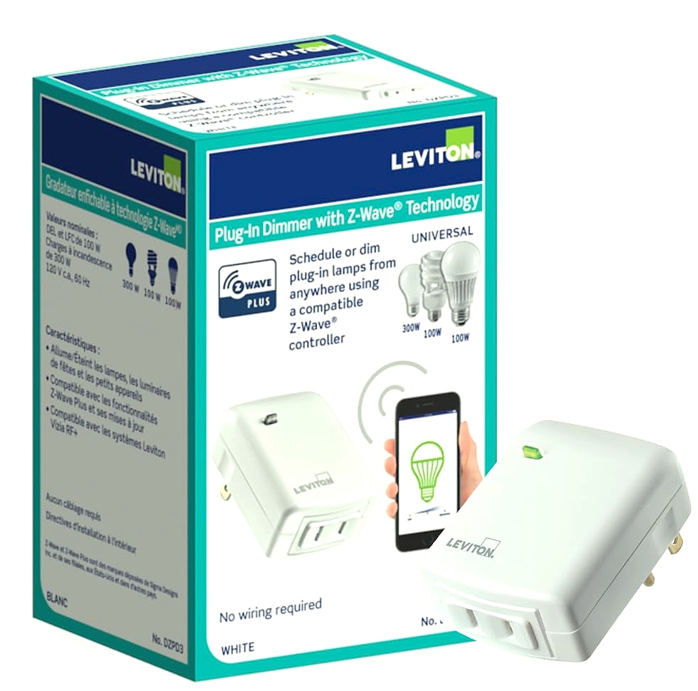 Leviton Decora Smart Plug-in Dimmer with Z-Wave Technology, 1-Pack, DZPD3-2BW, White